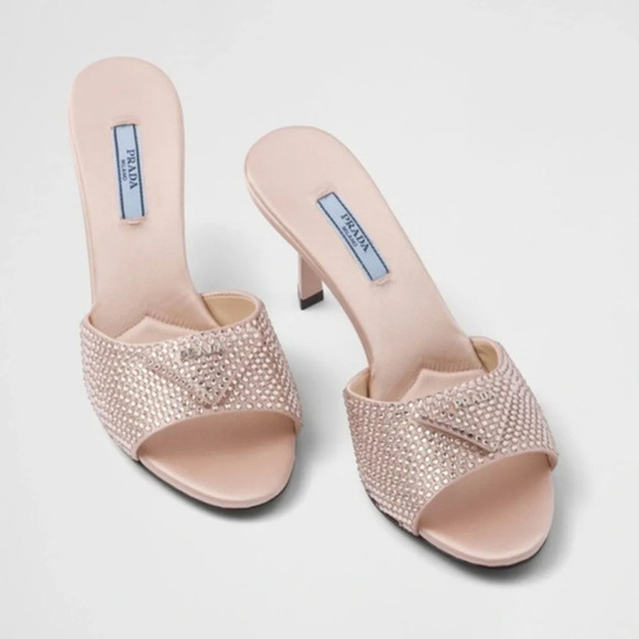New PRADA Satin Light Pink Slip On Heels with Embellishment, Size 10 - Picture 1 of 15